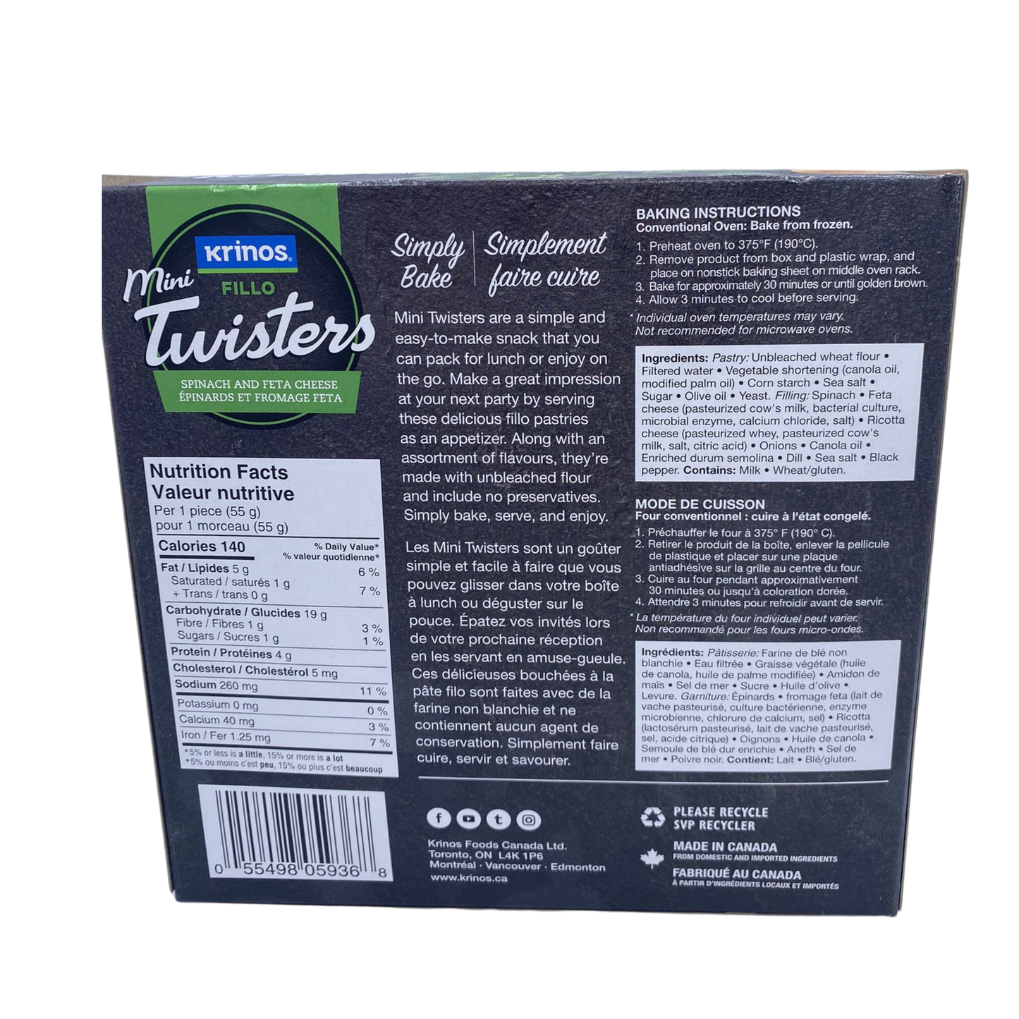 Krinos Mini Twisters Spinach and Feta Cheese 550g